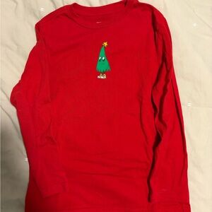 Holiday Time Red Long-Sleeve Tee with Green Tree Graphic